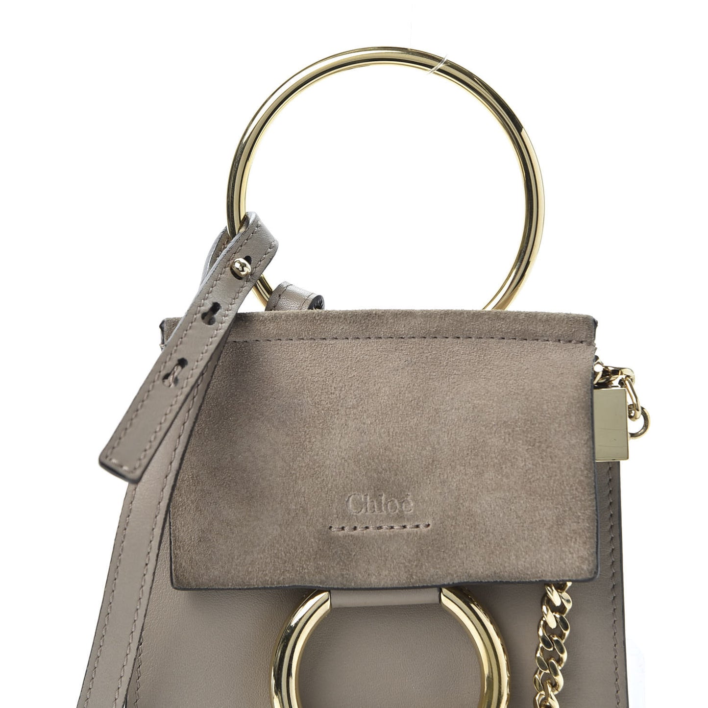 Suede Calfskin Mini Faye Bracelet Bag Motty Grey