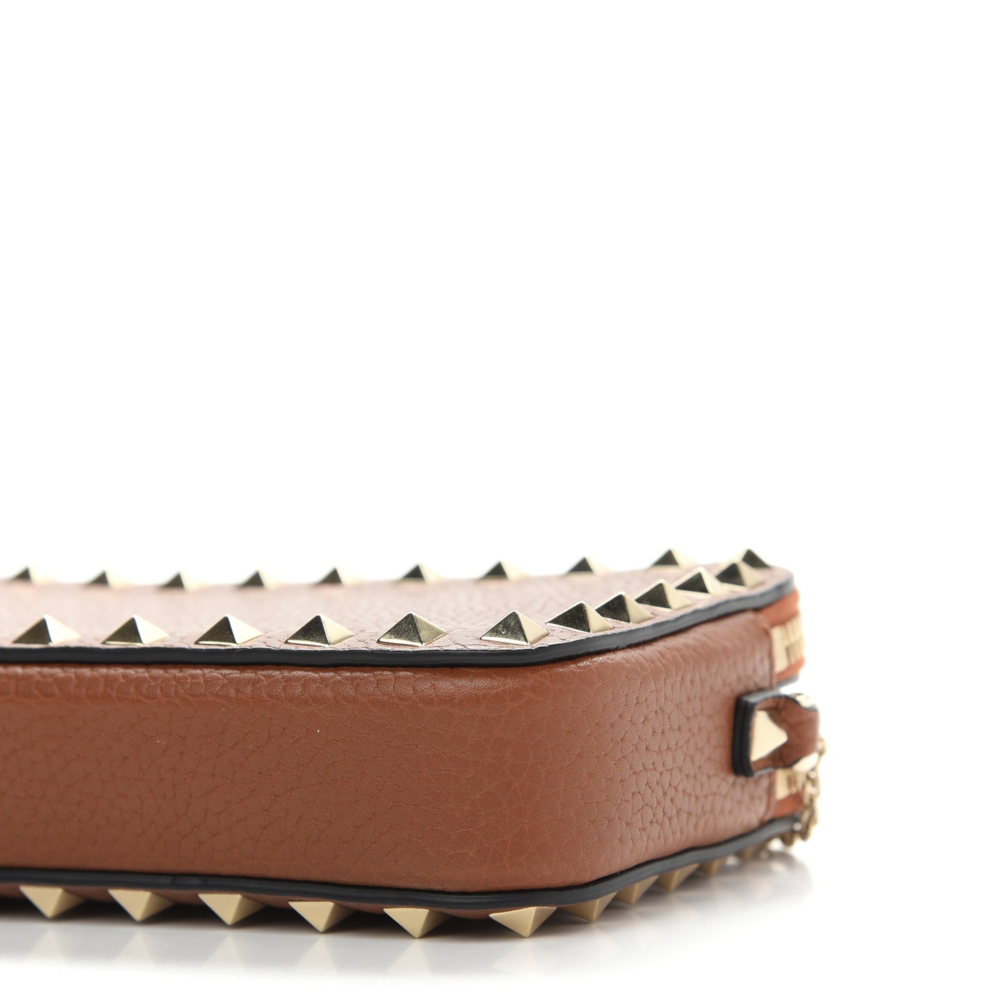 Pebbled Calfskin Rockstud Chain Pouch Shoulder Bag Bright Cognac