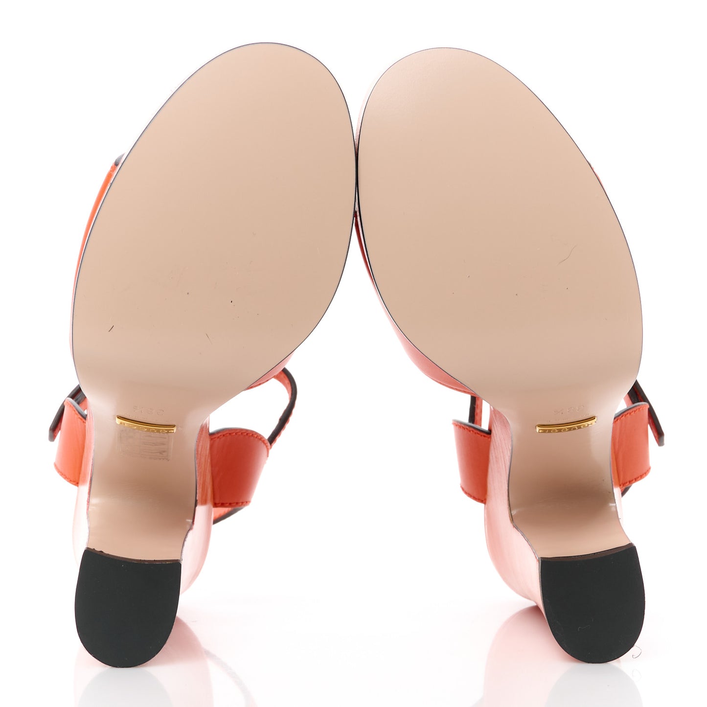 Cosmos Softy Calfskin Wooden Interlocking G Cut-Out 30/120mm Platform Sandals 38.5 Deep Orange