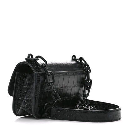 Balenciaga Extra Supple Calfskin Monochrome Crocodile Embossed Gossip Chain Bag XS Black 3 of 10