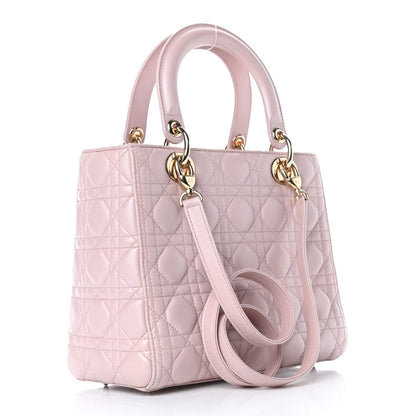 Christian Dior Pearly Lambskin Cannage Medium Lady Dior Lotus 2 of 5