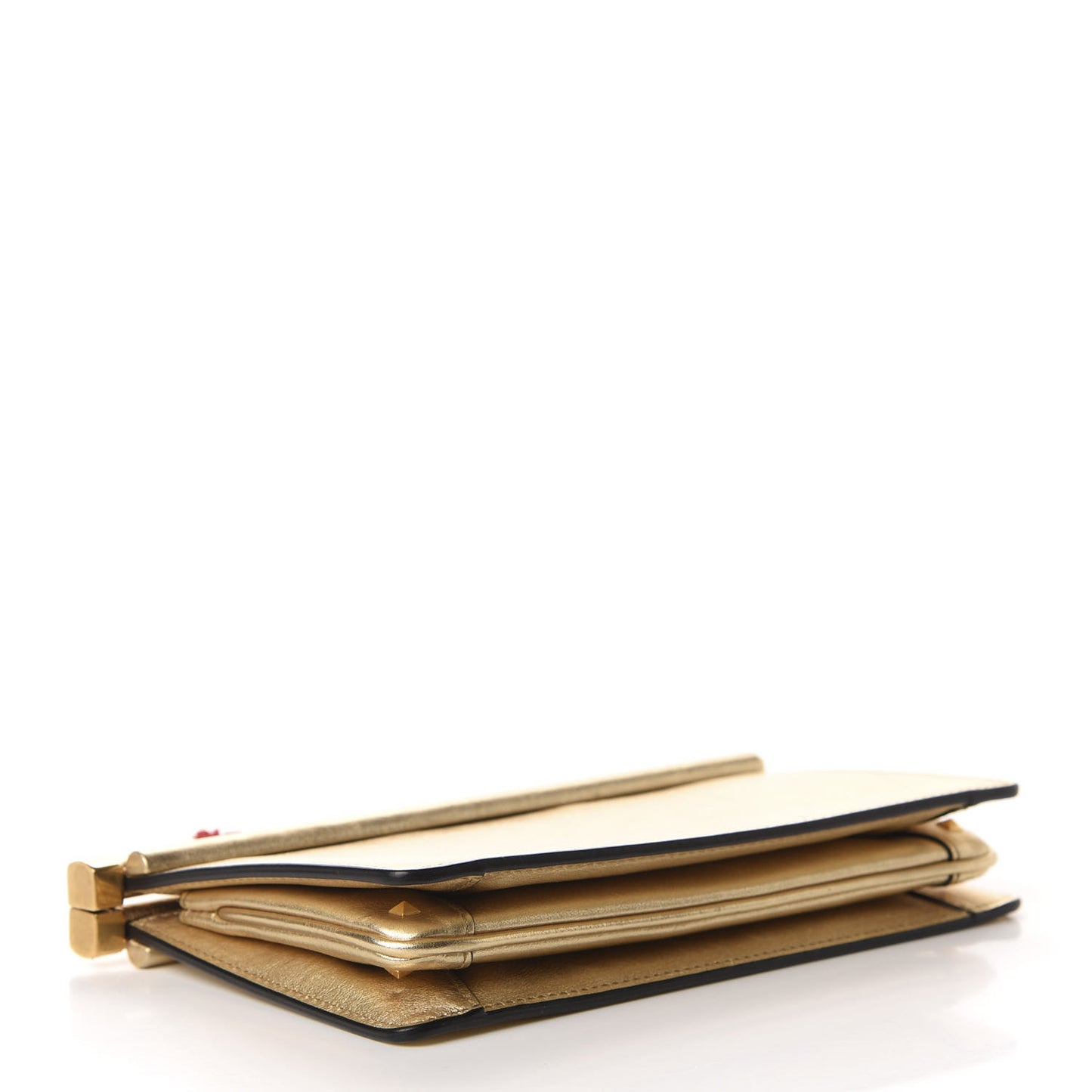 Metallic Calfskin Small Carry Secrets Clutch Dark Gold