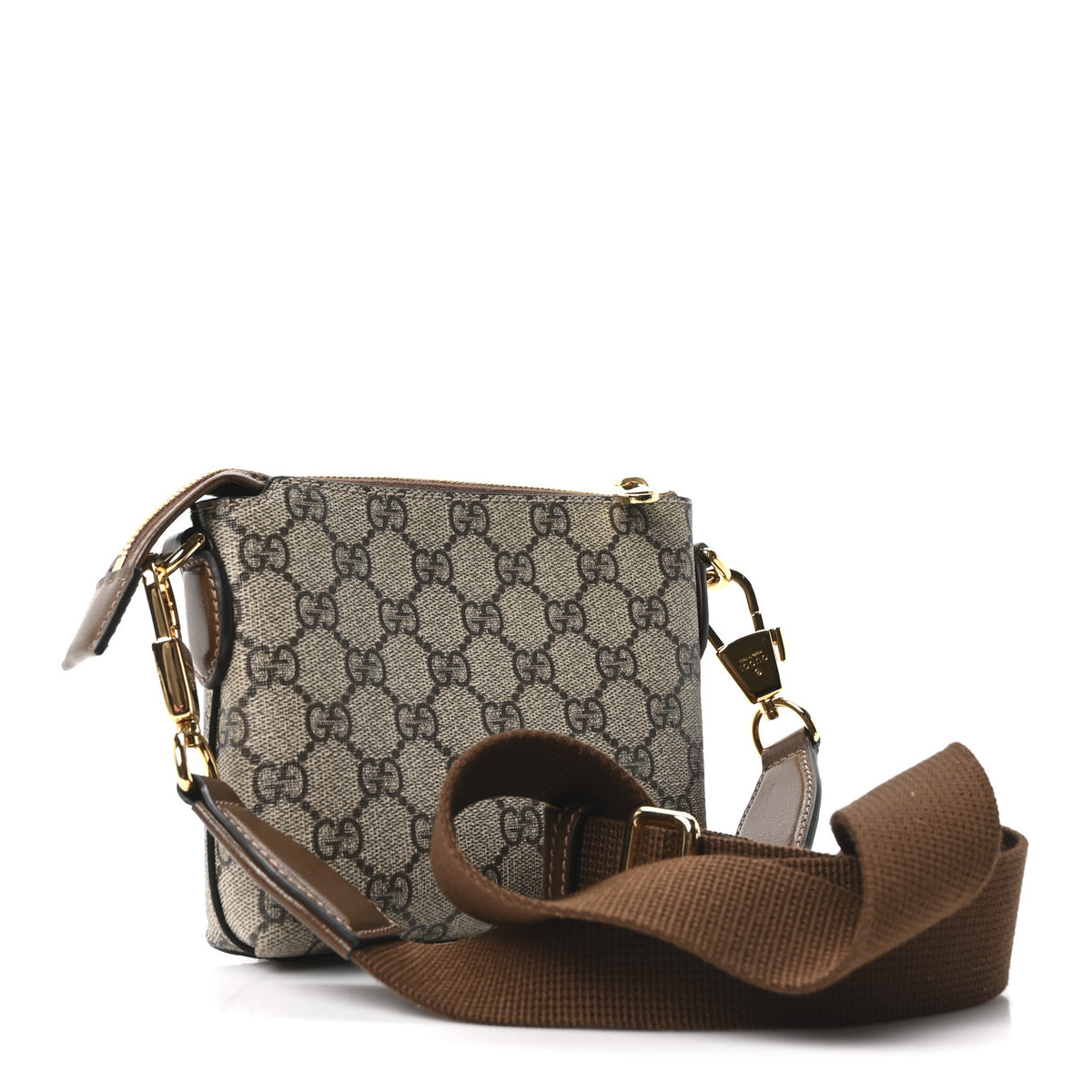 Gucci GG Supreme Monogram Azalea Calfskin Small Retro Interlocking G Wristlet Messenger Bag Beige Ebony Brown Sugar 3 of 10
