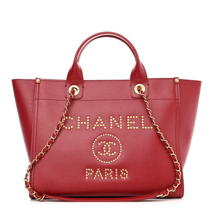 Chanel Caviar Small Studded Deauville Tote Red 1 of 12