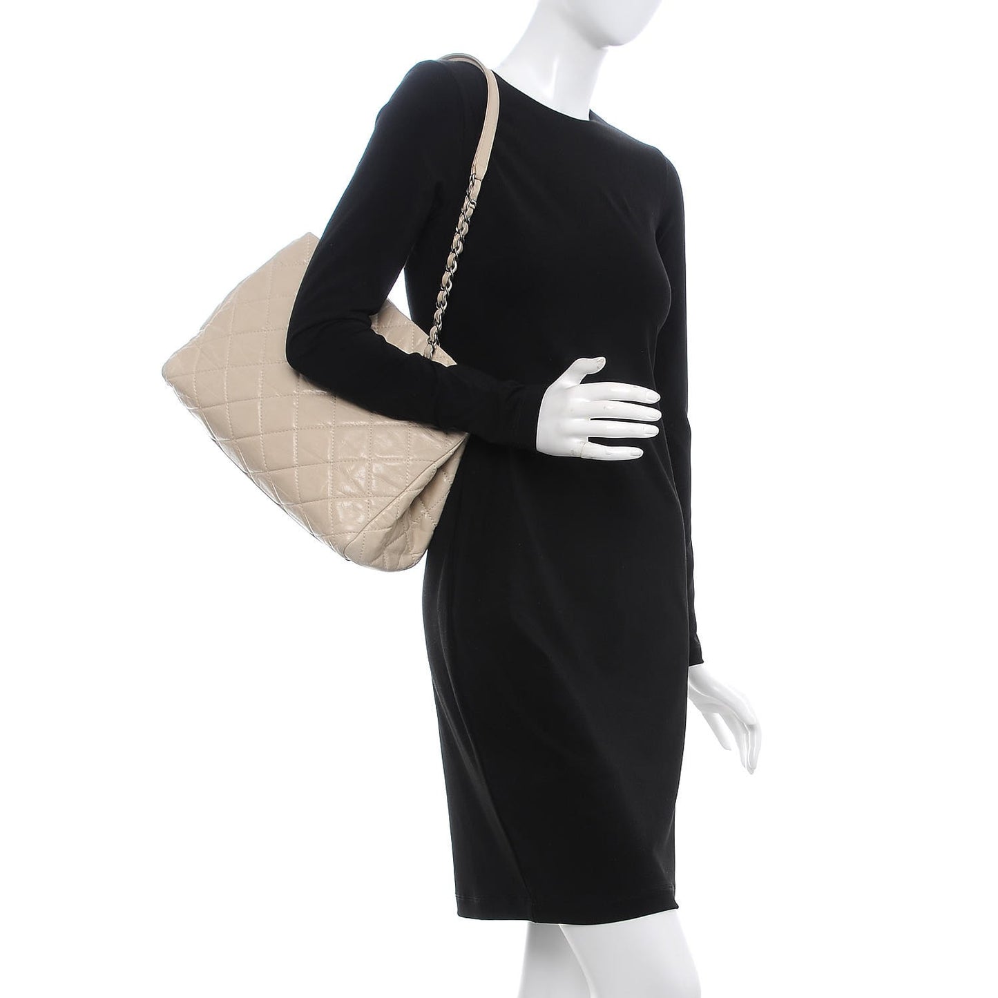 Glazed Calfskin Quilted Tote Light Beige