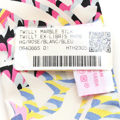 Hermes Silk Ex-Libris Marble Twilly Rose White Bleu 3 of 3