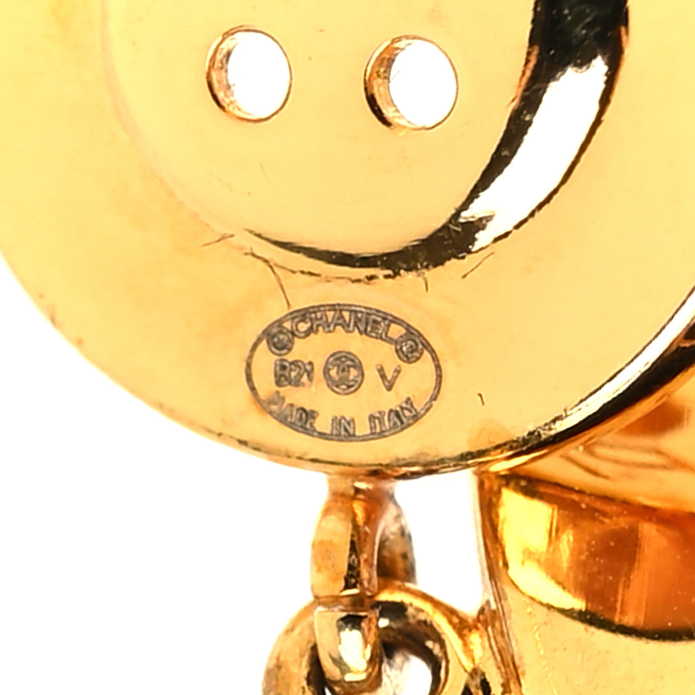 Chanel Metal Large Paris Button Earrings Gold 4 of 5