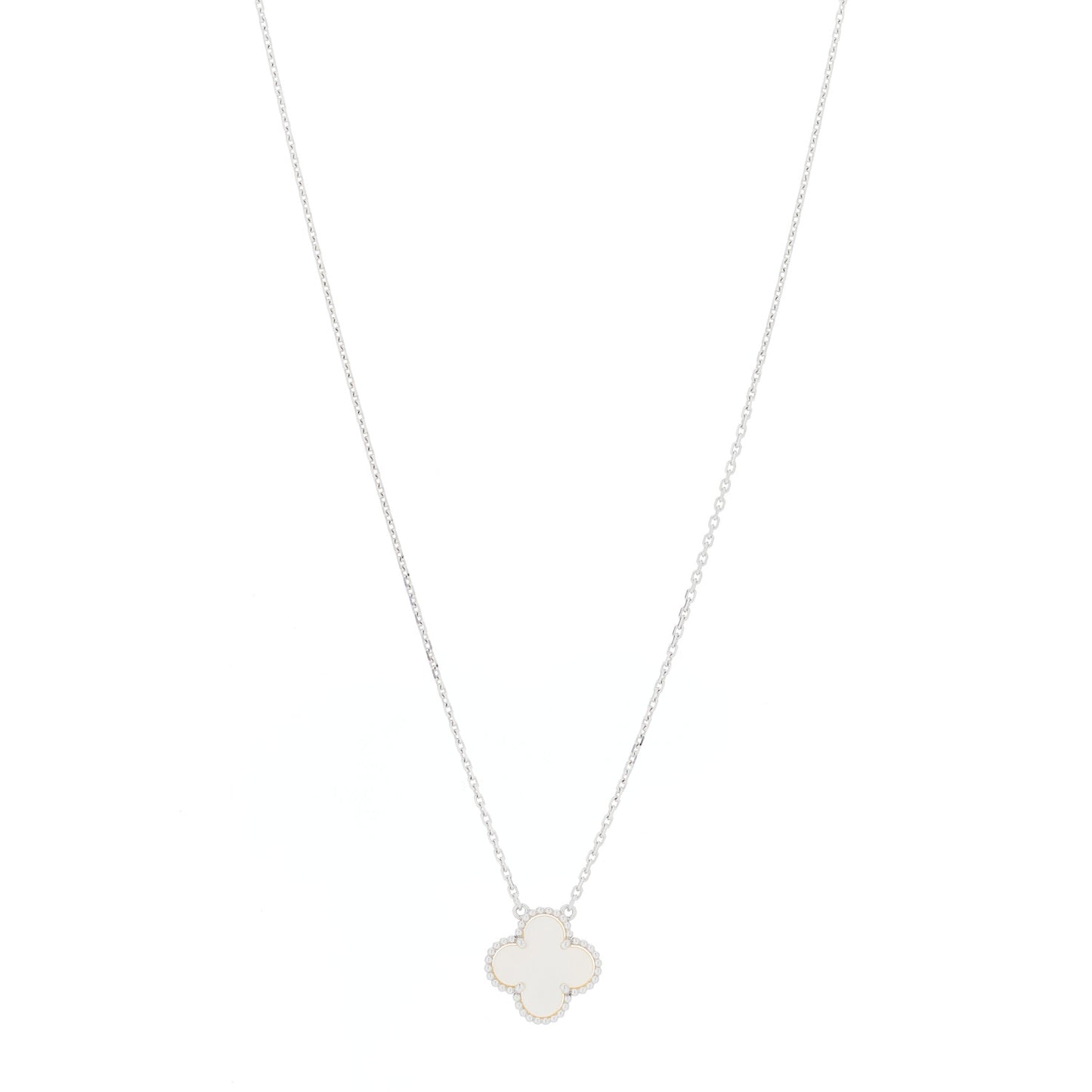 18K White Gold Mother of Pearl Vintage Alhambra Pendant Necklace