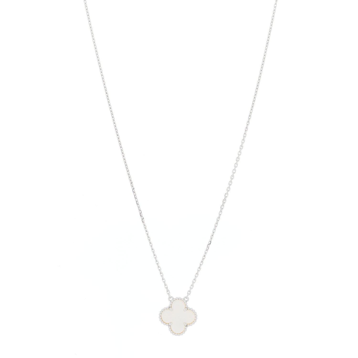 Van Cleef & Arpels 18K White Gold Mother of Pearl Vintage Alhambra Pendant Necklace 1 of 5