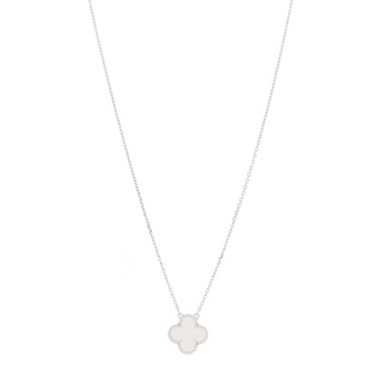 Van Cleef & Arpels 18K White Gold Mother of Pearl Vintage Alhambra Pendant Necklace 1 of 5