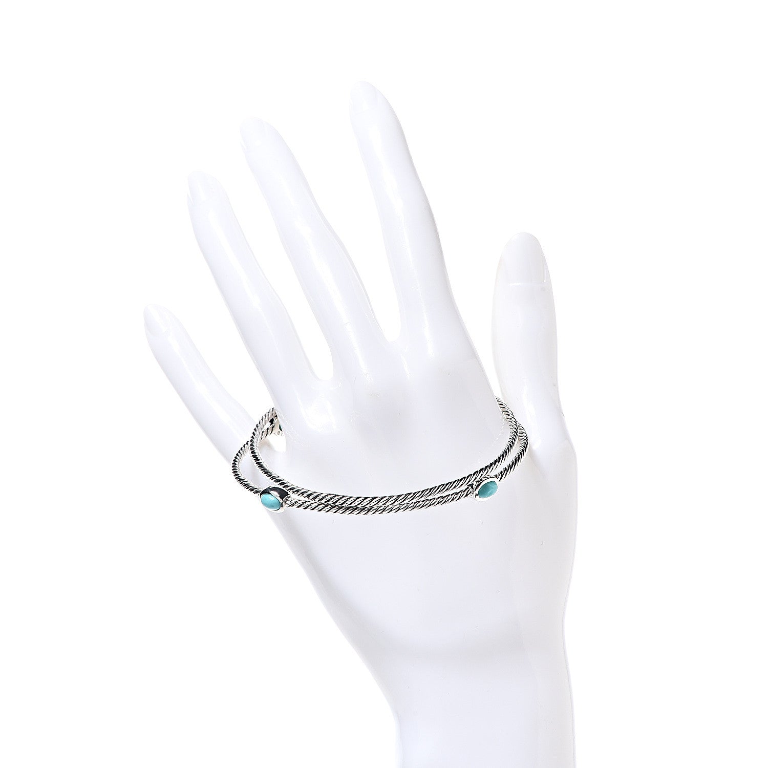 David Yurman Sterling Silver Turquoise Color Classics Cable Bangle Bracelet Set of 2 2 of 4