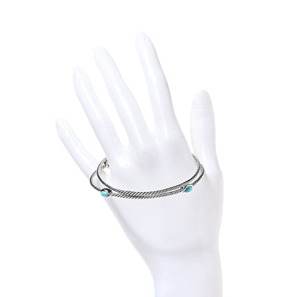 David Yurman Sterling Silver Turquoise Color Classics Cable Bangle Bracelet Set of 2 2 of 4