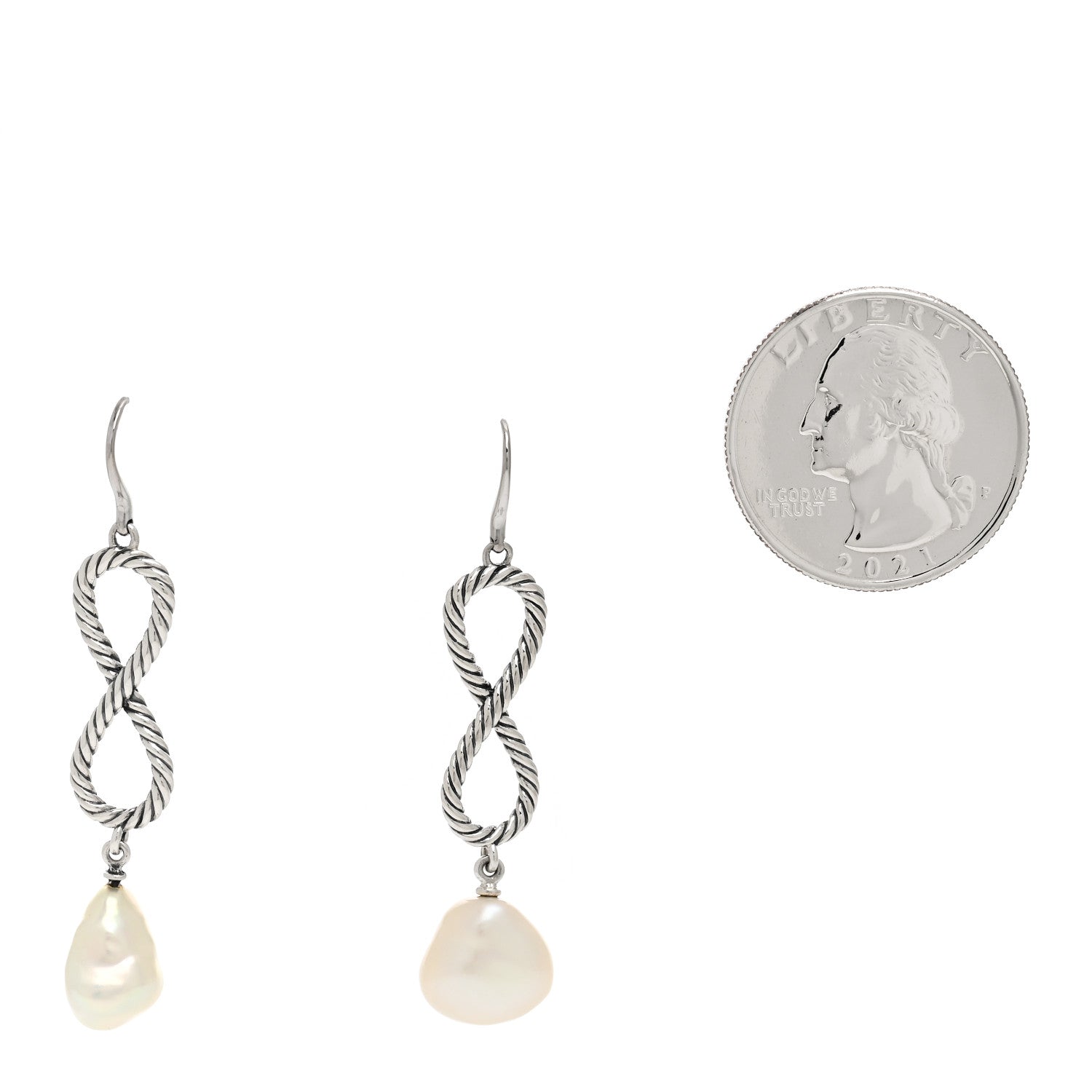 David Yurman Sterling Silver Cultured Pearl Infinity Drop Earrings 2 of 4