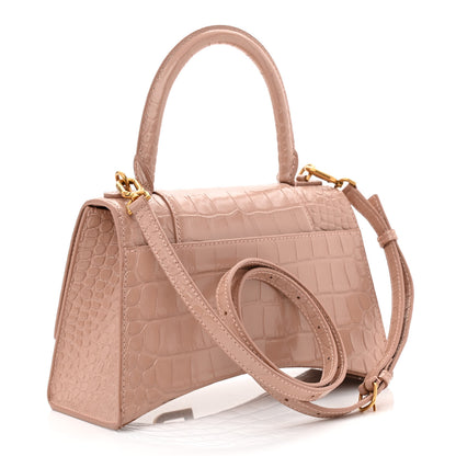 Balenciaga Shiny Calfskin Crocodile Embossed Small Hourglass Top Handle Bag Nude Beige 3 of 12