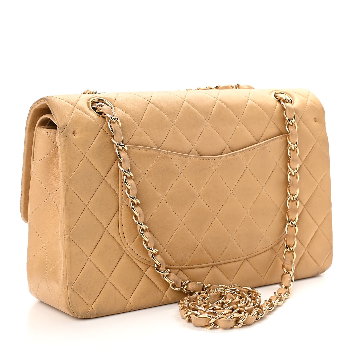 Lambskin Quilted Medium Double Flap Beige