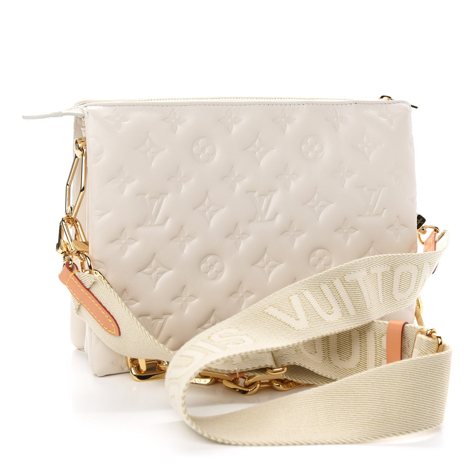 Louis Vuitton Lambskin Embossed Monogram Coussin PM Cream 3 of 8