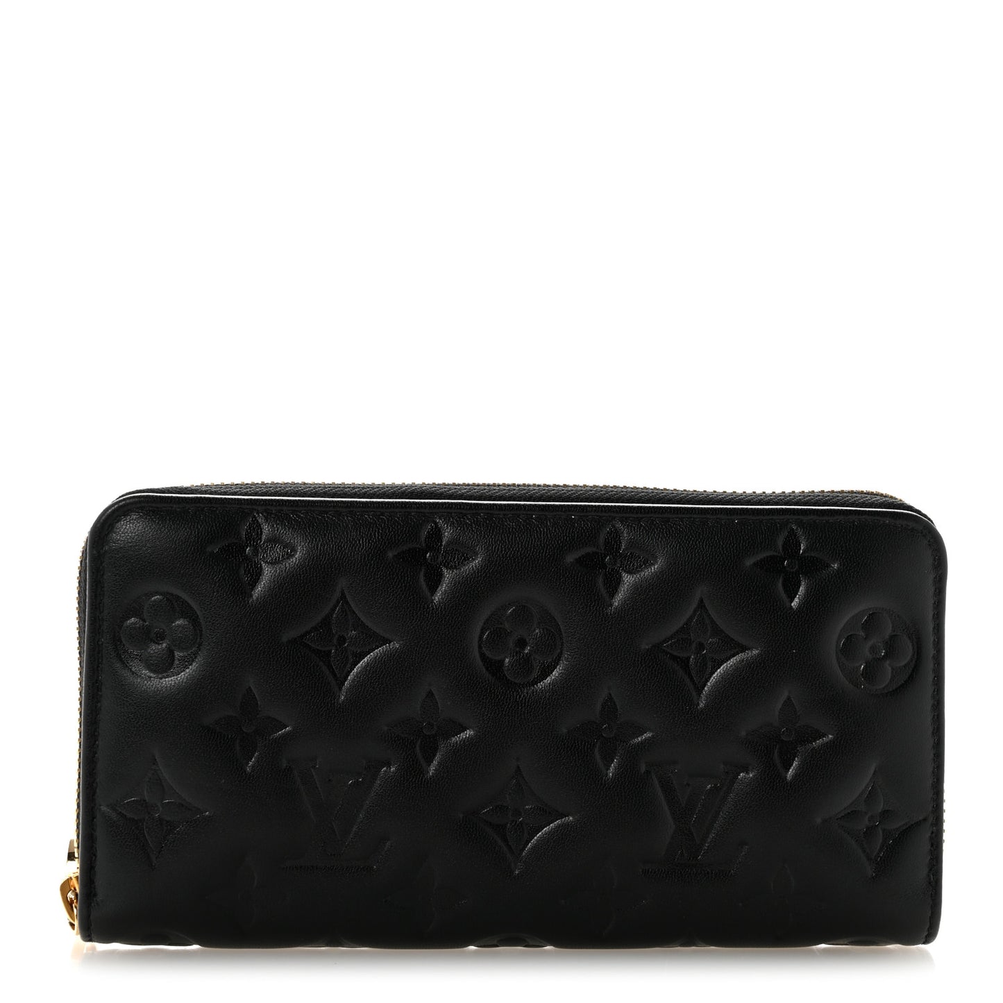 Lambskin Embossed Monogram Coussin Zippy Wallet Black