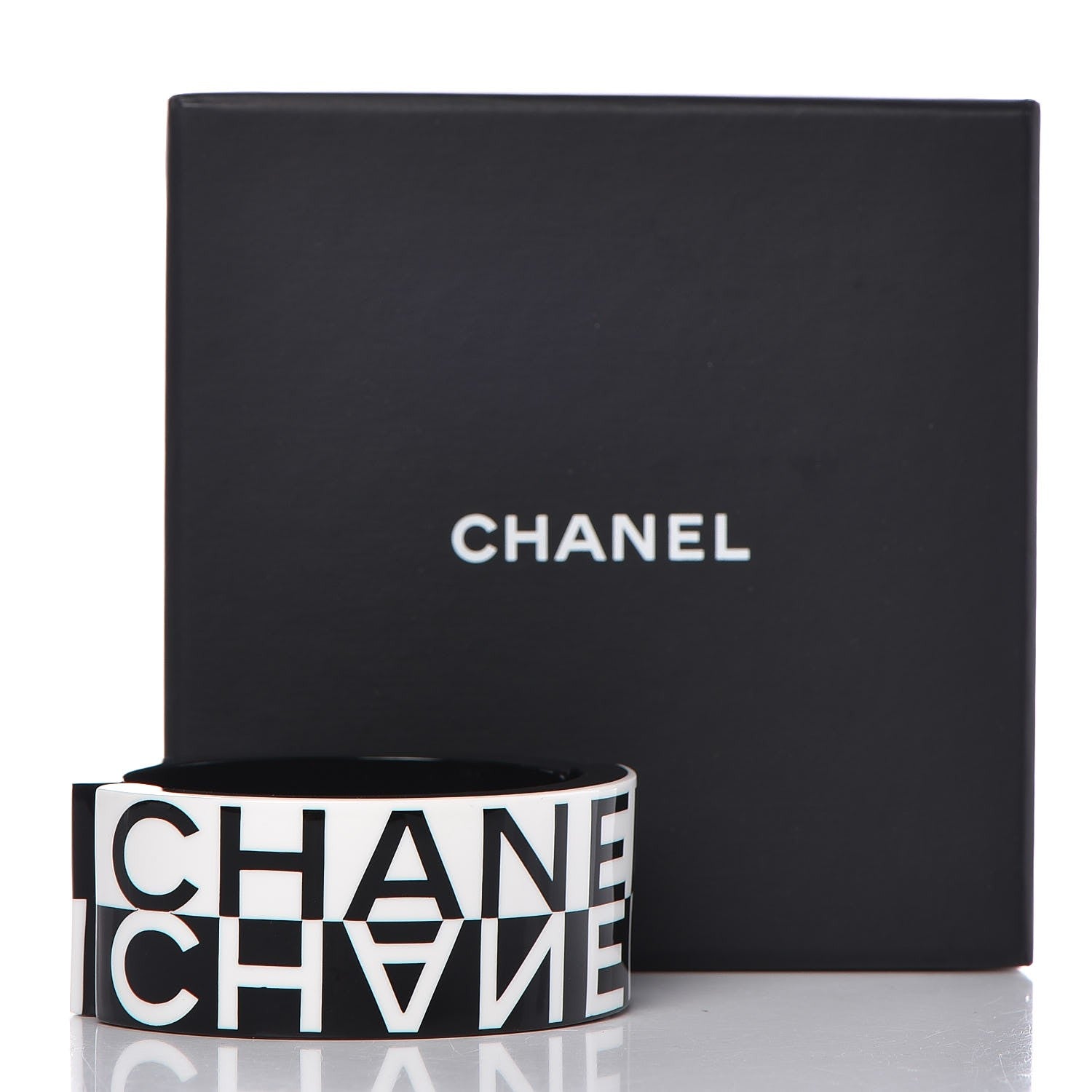 Chanel Resin CC Cuff Bracelet Black White 4 of 4