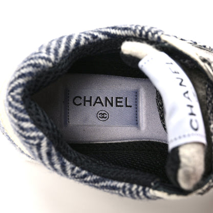 Chanel Fabric Suede Calfskin Womens CC Sneakers 37 Ivory Light Gray White Blue 7 of 11