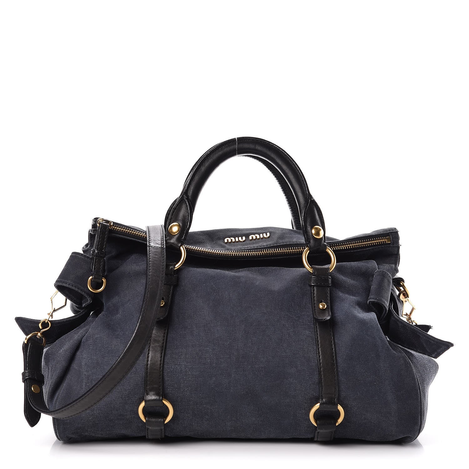 Miu Miu Washed Canvas Canapa Shopping Pattina Tote Bleuette 1 of 22
