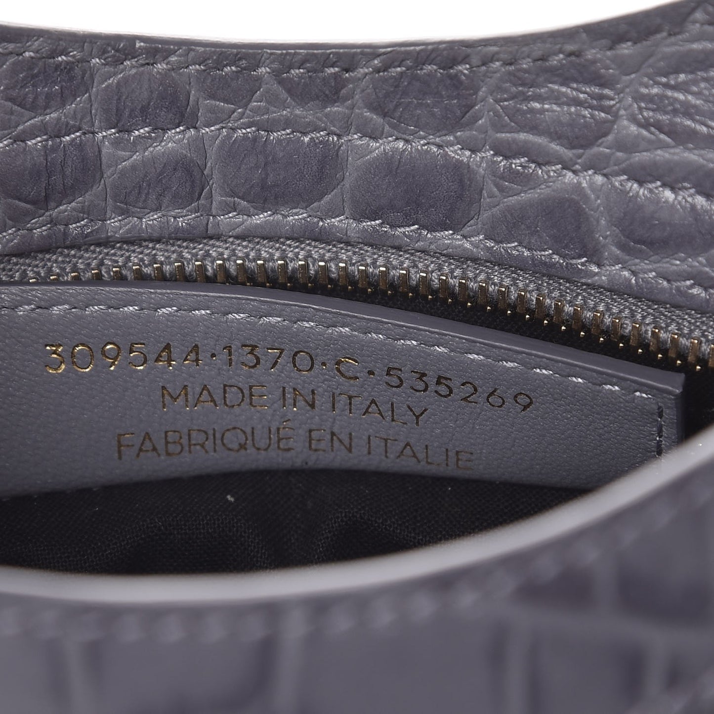 Calfskin Crocodile Embossed Giant 12 Gold Hardware Mini City Gris Beton