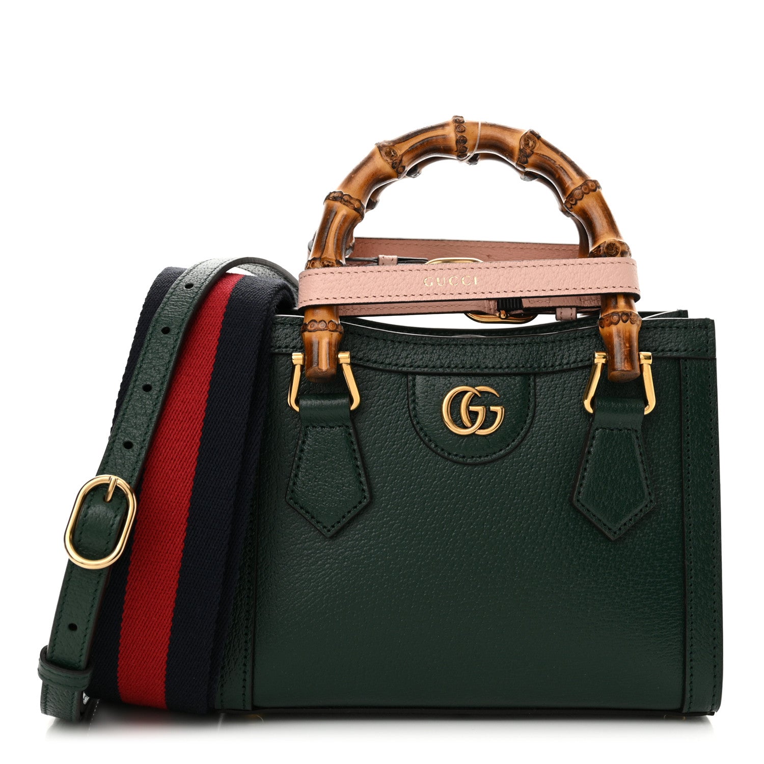 Gucci Textured Dollar Calfskin Mini Diana Tote Bag Vintage Green Pink 1 of 15