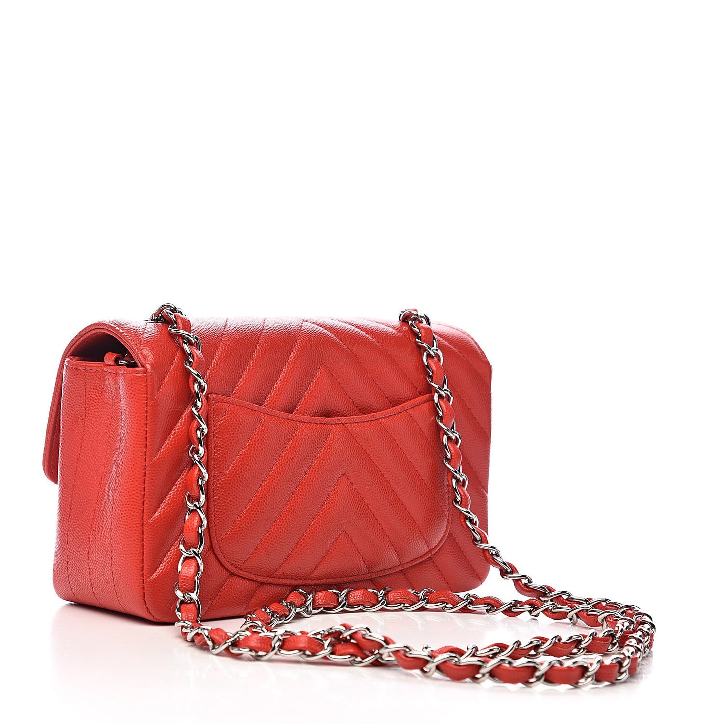 Caviar Chevron Quilted Mini Rectangular Flap Red