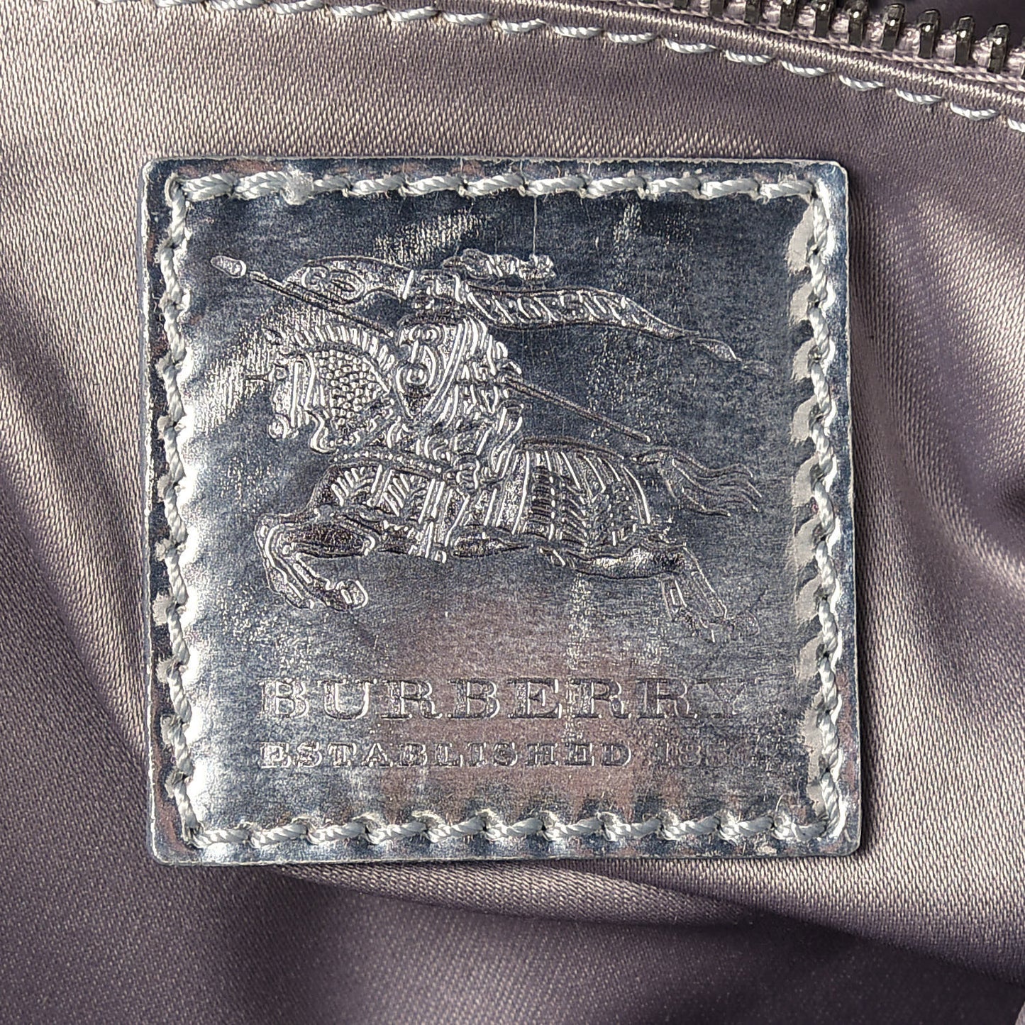 Metallic Patent House Check Sliced Beaton Tote Silver