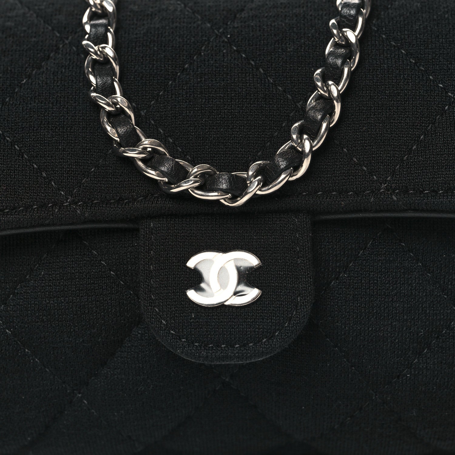 Chanel Jersey Fabric Quilted Foldable Tote With Chain Black Multicolor 11 of 14
