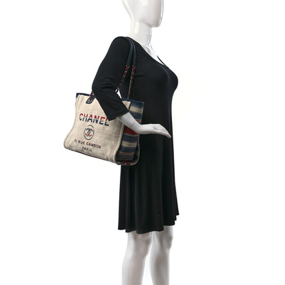 Chanel Striped Canvas Small Deauville Tote Beige 2 of 10