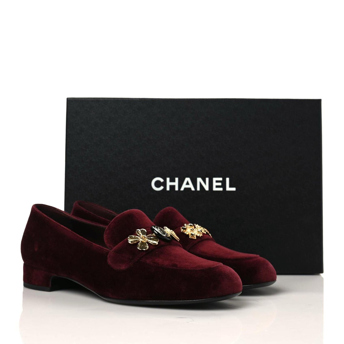 Velvet Moccasin Loafers 38 Burgundy