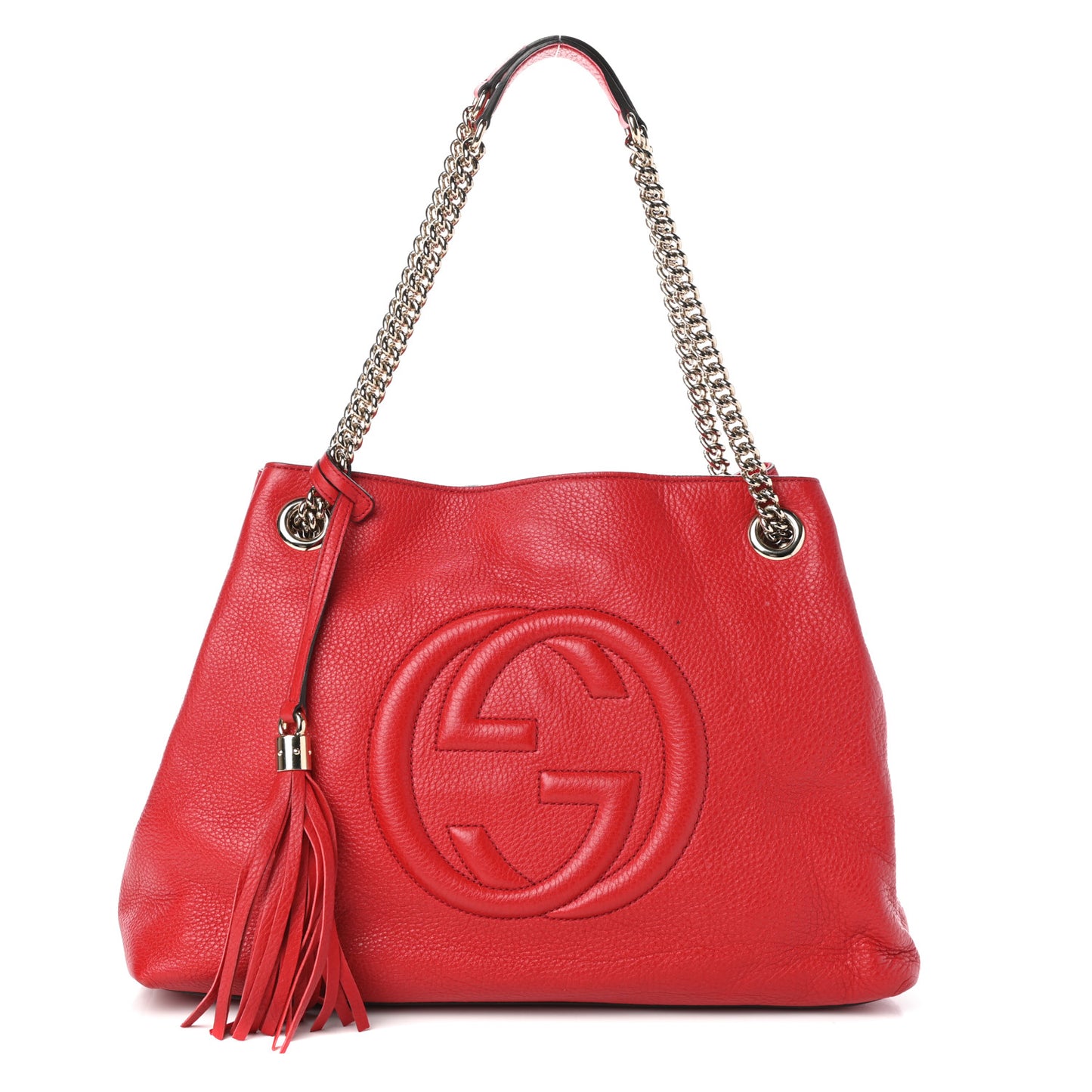 Pebbled Calfskin Medium Soho Chain Shoulder Bag Tabasco Red