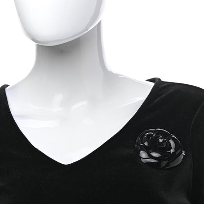 Chanel Patent Leather Camellia Pin Brooch Black 2 of 4