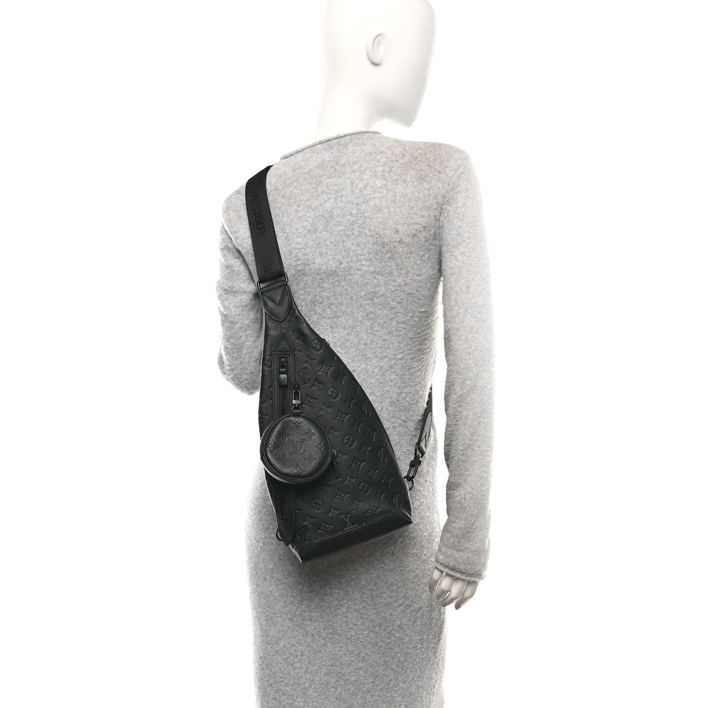 Calfskin Shadow Monogram Duo Slingbag Black