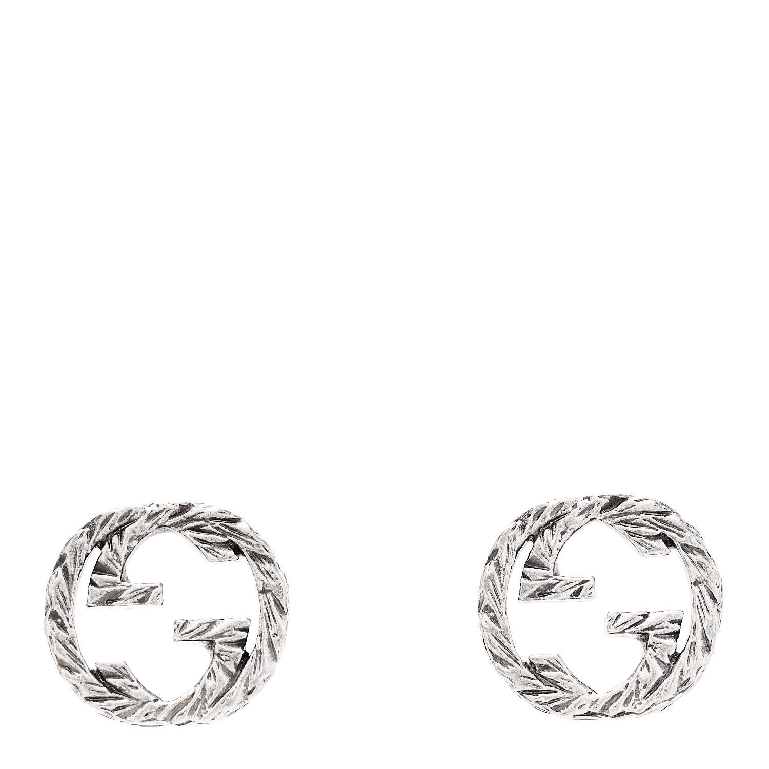 Gucci Sterling Silver Textured Interlocking G Stud Earrings 1 of 4
