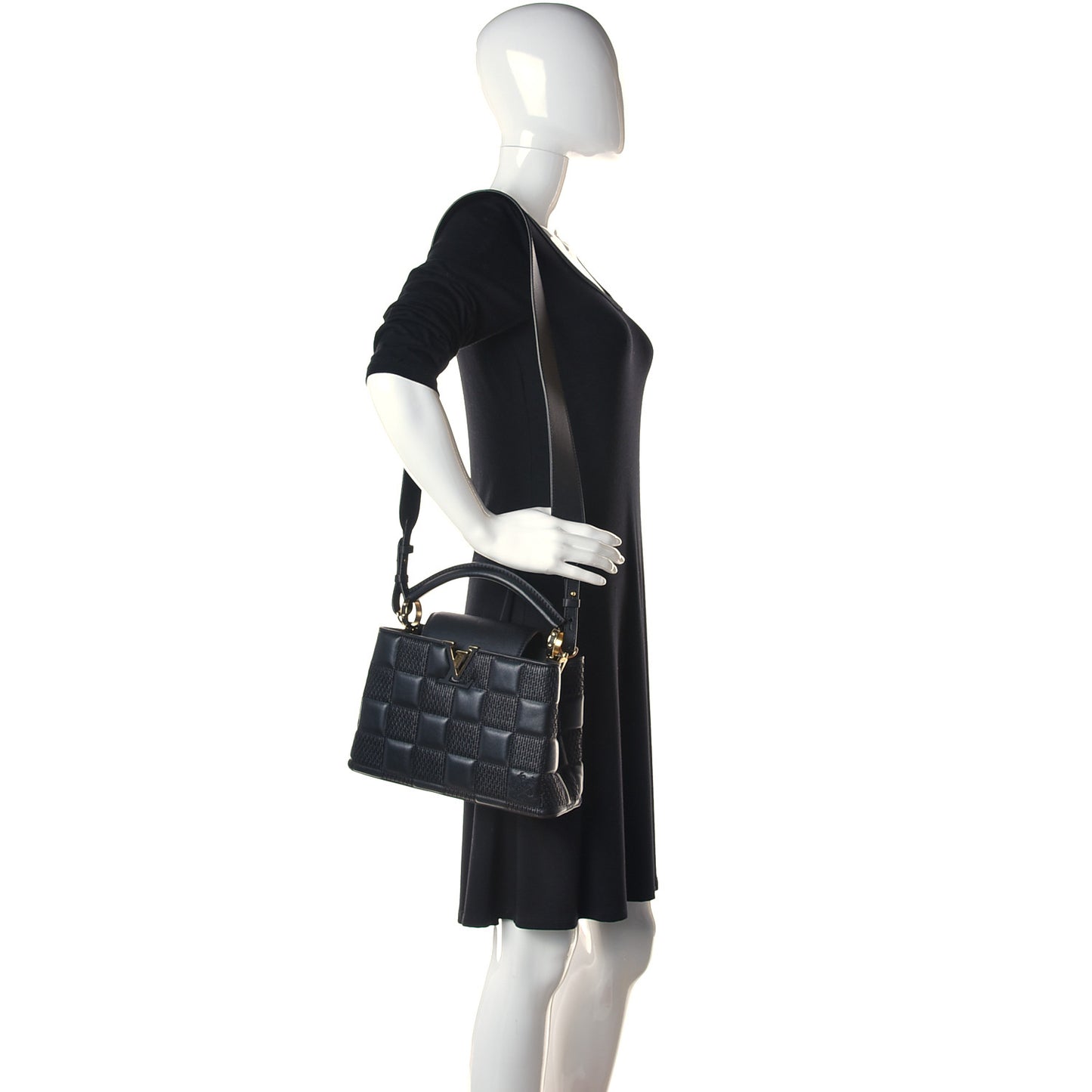 Lambskin Damier Quilt Capucines BB Matte Black