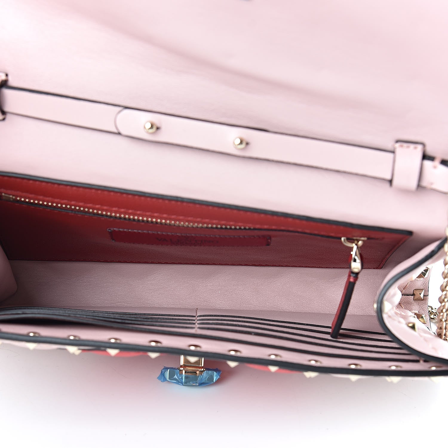 Valentino Garavani Nappa Rockstud Spike Heart Wallet on Chain Poudre 5 of 10