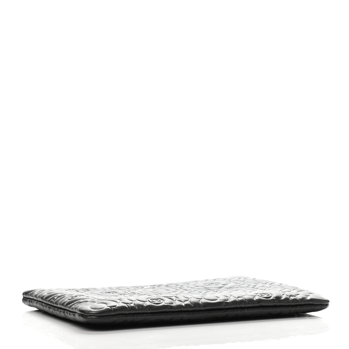 Goatskin Camellia Embossed Medium Cosmetic Case Dark Grey