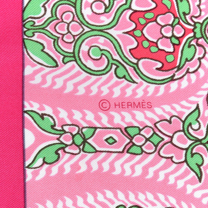 Hermes Silk L'Art du Sarasa Giant Triangle Scarf Rose Vif Vert Bleu 3 of 4