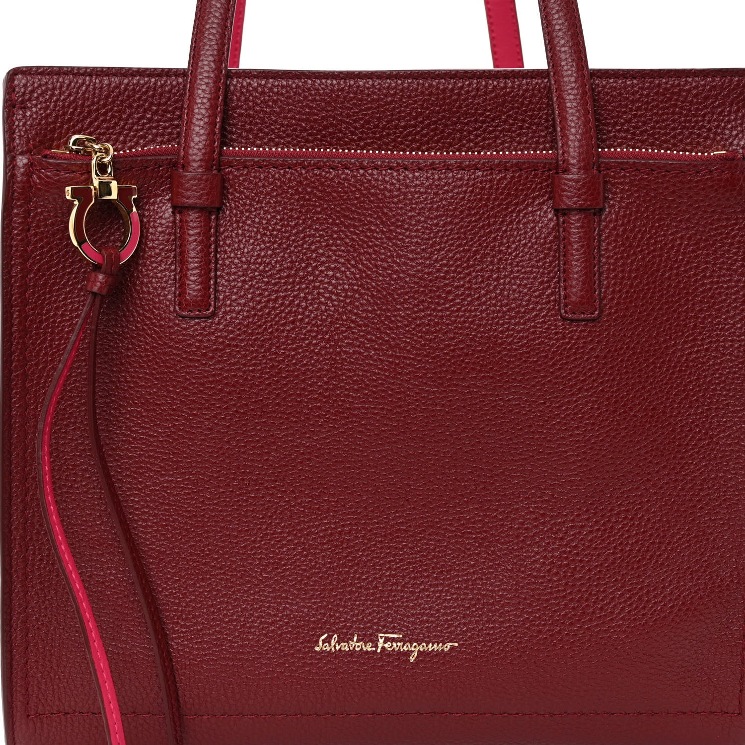 Salvatore Ferragamo Calfskin Double Handle Medium Amy Tote Framboise 7 of 9