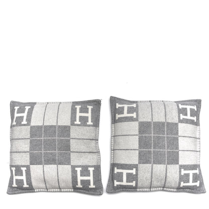 Hermes Wool Cashmere Avalon III Pillow PM Set of 2 Ecru Gris Clair 1 of 7