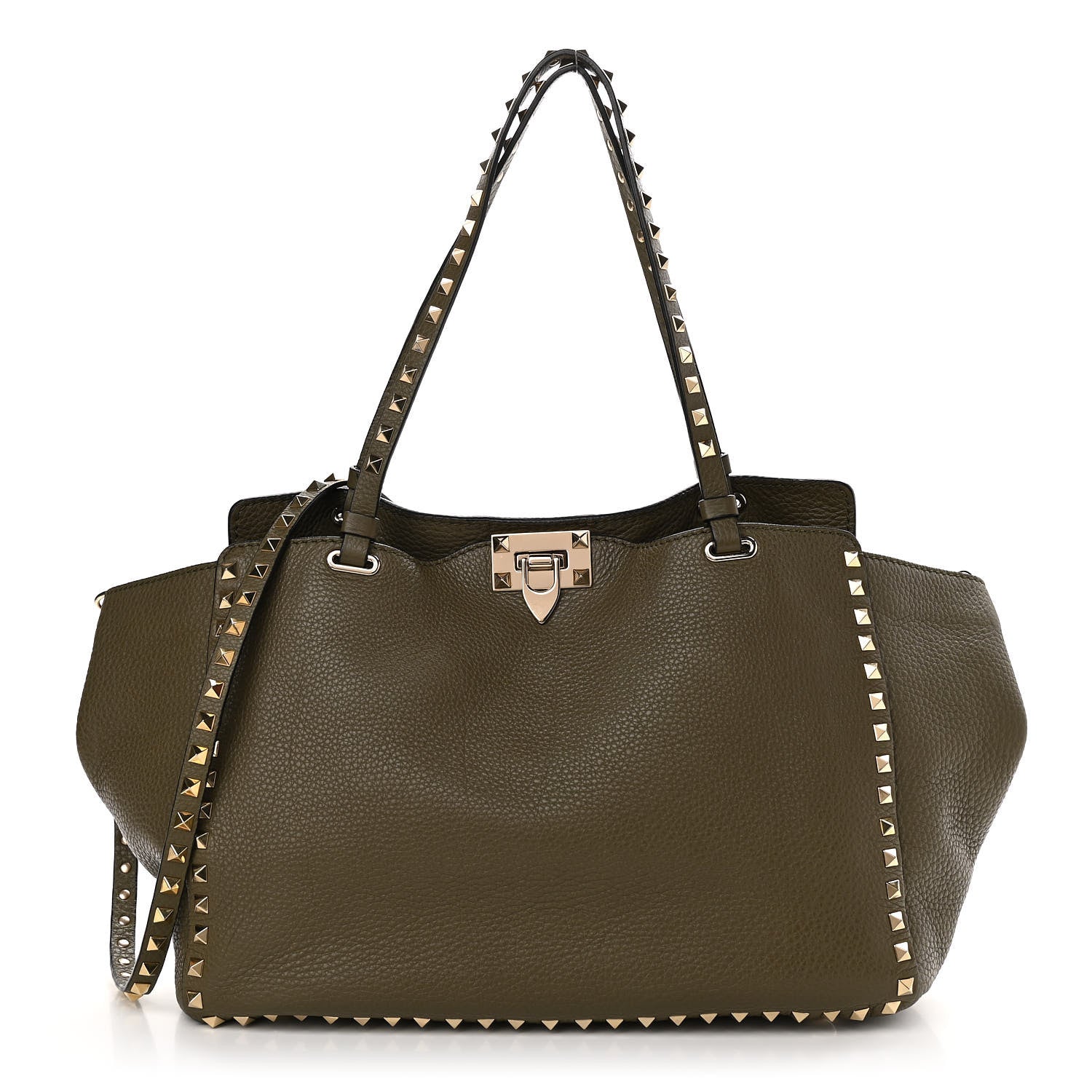 Valentino Garavani Pebbled Calfskin Medium Rockstud Tote Army Green 1 of 11