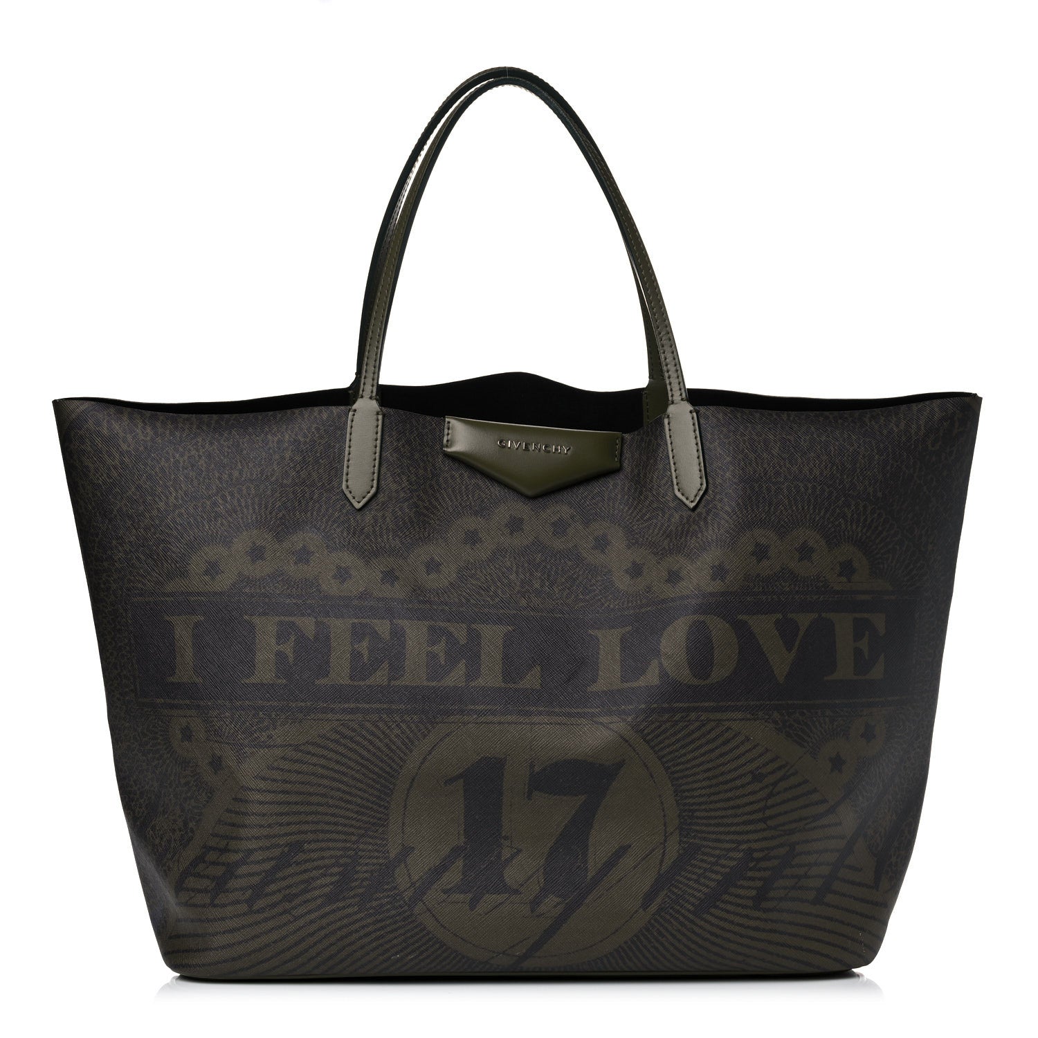 Givenchy Textured Coated Canvas I Feel Love Print Large Antigona Tote Green 2 of 17
