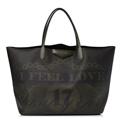 Givenchy Textured Coated Canvas I Feel Love Print Large Antigona Tote Green 2 of 17