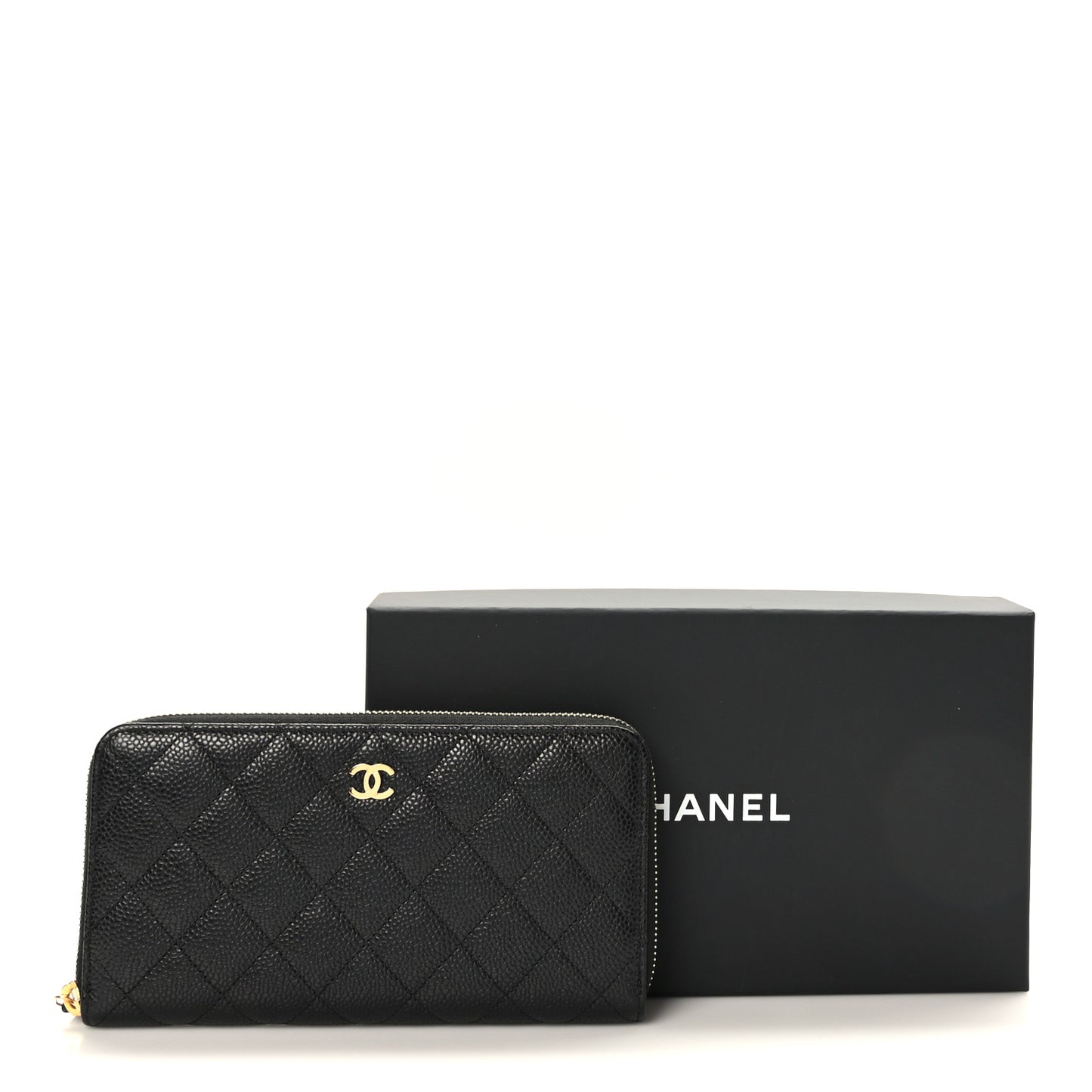 Caviar Quilted Large Gusset Zip Around Wallet Black