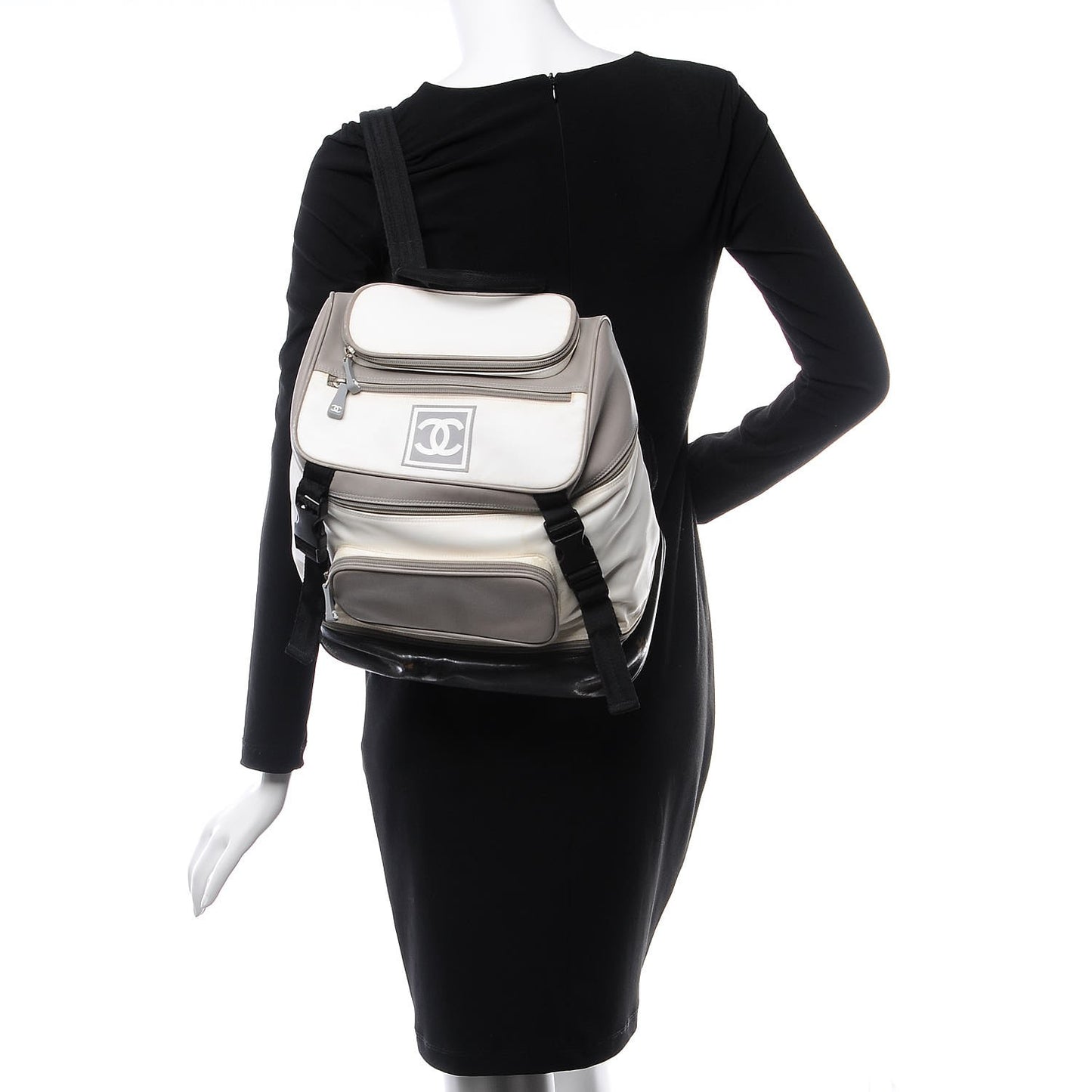 Nylon Calfskin CC Backpack White Gray