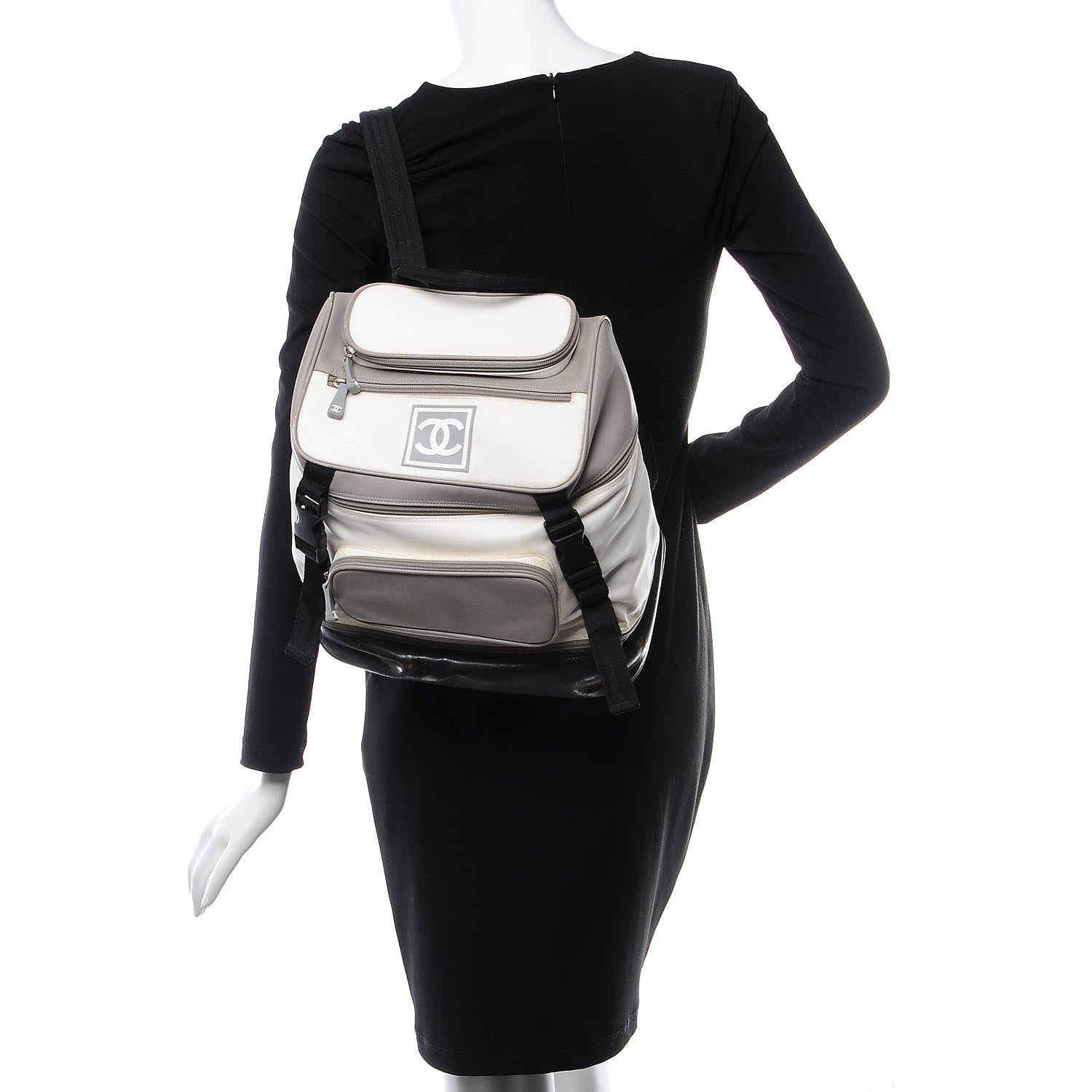 Chanel Nylon Calfskin CC Backpack White Gray 2 of 30