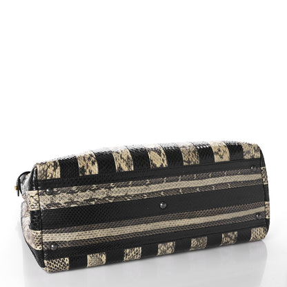 Fendi Snakeskin Striped Large Peekaboo Iconic Satchel Natural Black 4 of 9