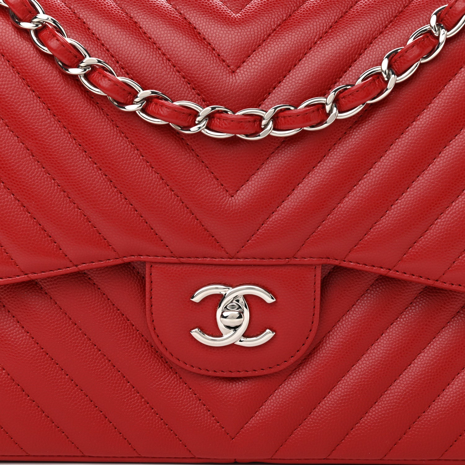 Chanel Caviar Chevron Quilted Jumbo Double Flap Dark Red 8 of 13