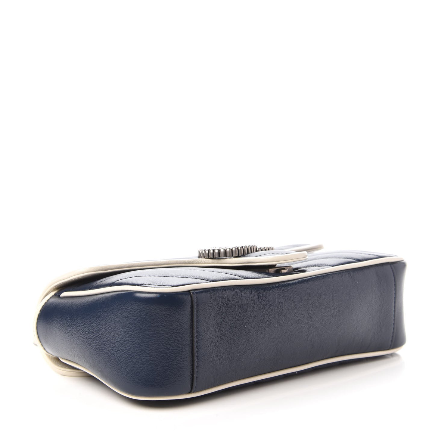 Vintage Effect Calfskin Matelasse Diagonal Small Torchon GG Marmont Shoulder Bag Blue Agata Mystic White
